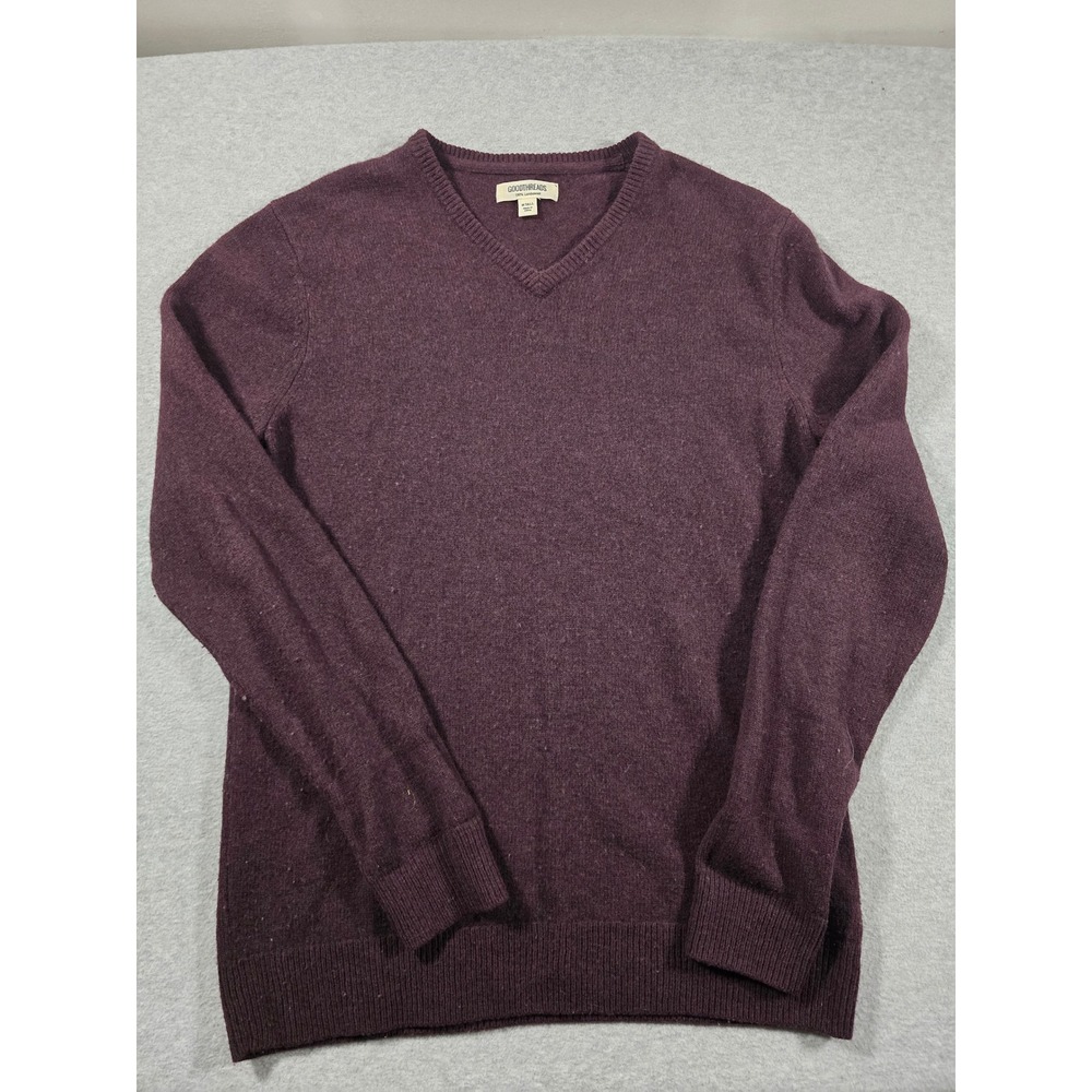 Goodthreads Mens Burgundy 100% Lambswool V-Neck Sweater Medium Tall MT Purple